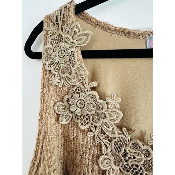 PRETTY ANGEL Knit Crochet Lace Layered Lagenlook Fairycore Mini Dress Sash Sz M - Picture 4 of 7